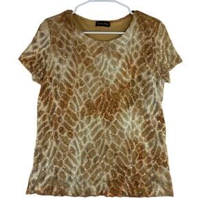 Brittany Black All Ovr Sequin Sparkle Animal Prnt Top Womens Measured S/M/L READ